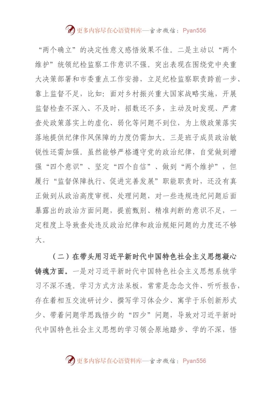 市纪检监察系统领导班子2023年度专题民主生活会对照检查材料.docx_第2页