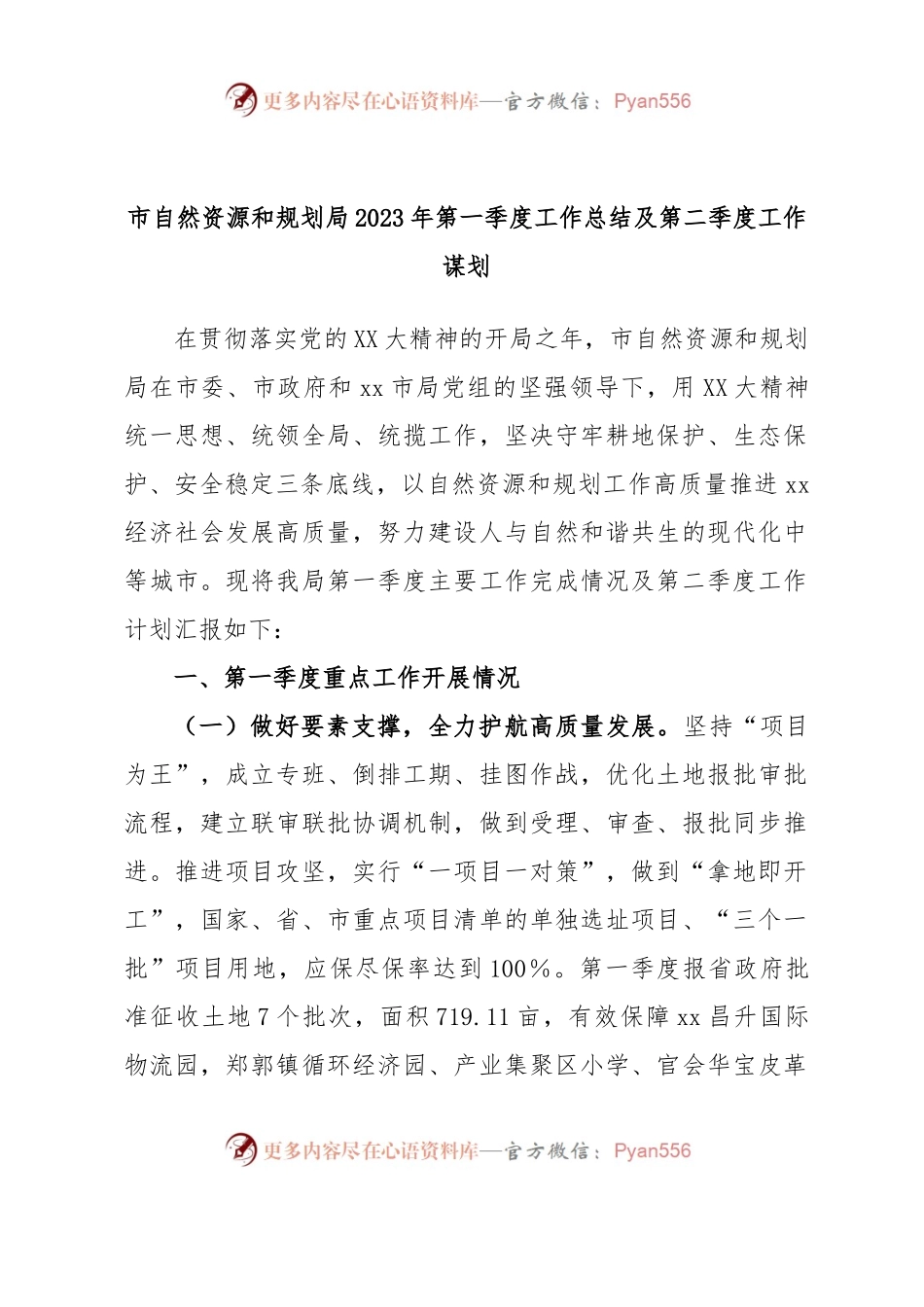 市自然资源和规划局2023年第一季度工作总结及第二季度工作谋划.docx_第1页