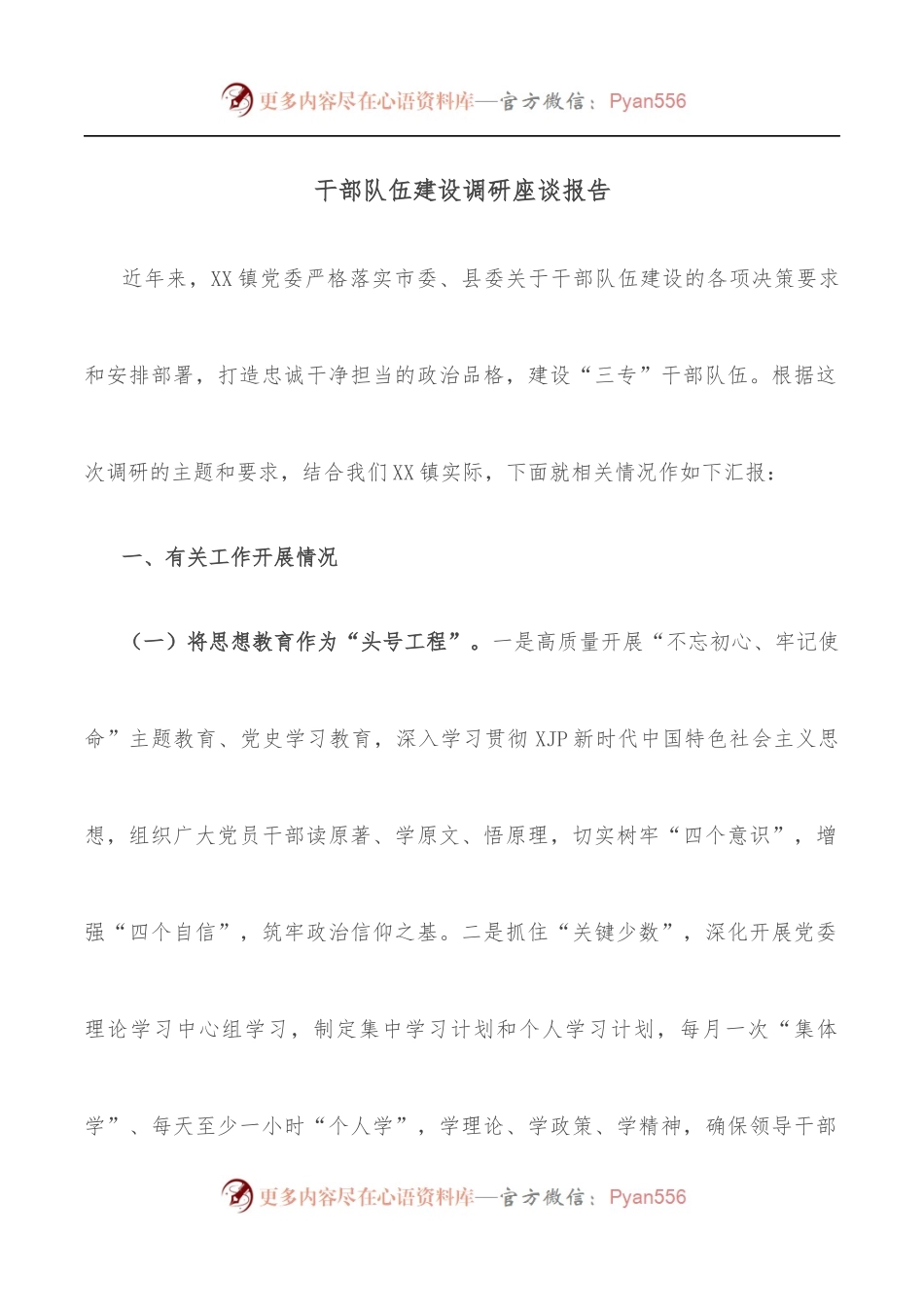 干部队伍建设调研座谈报告.docx_第1页