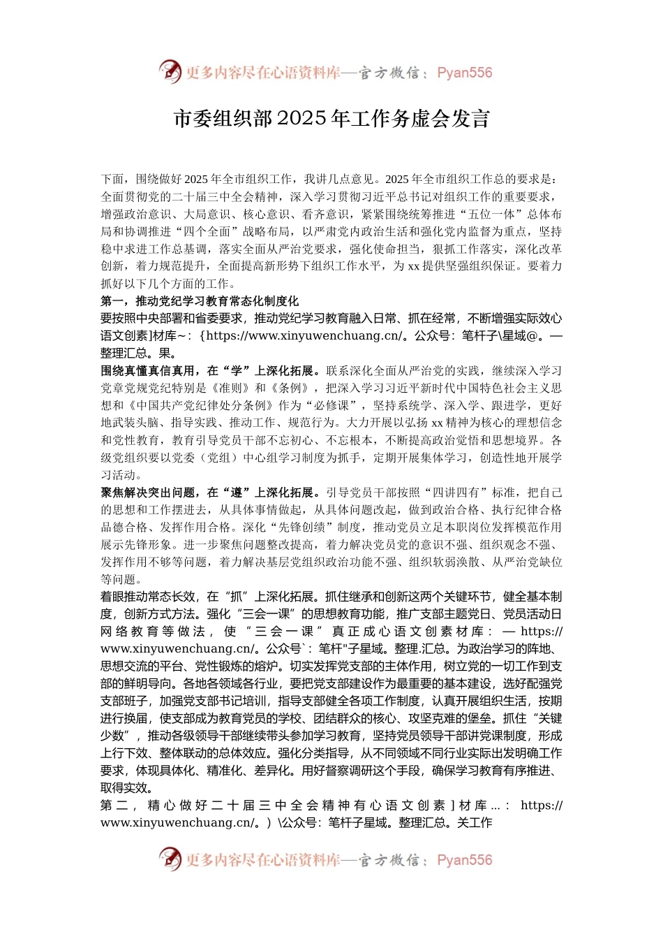 市委组织部2025年工作务虚会发言.docx_第1页