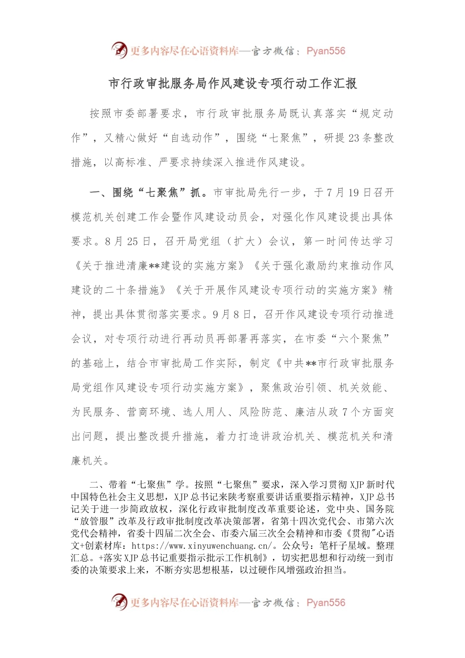 市行政审批服务局作风建设专项行动工作汇报.docx_第1页