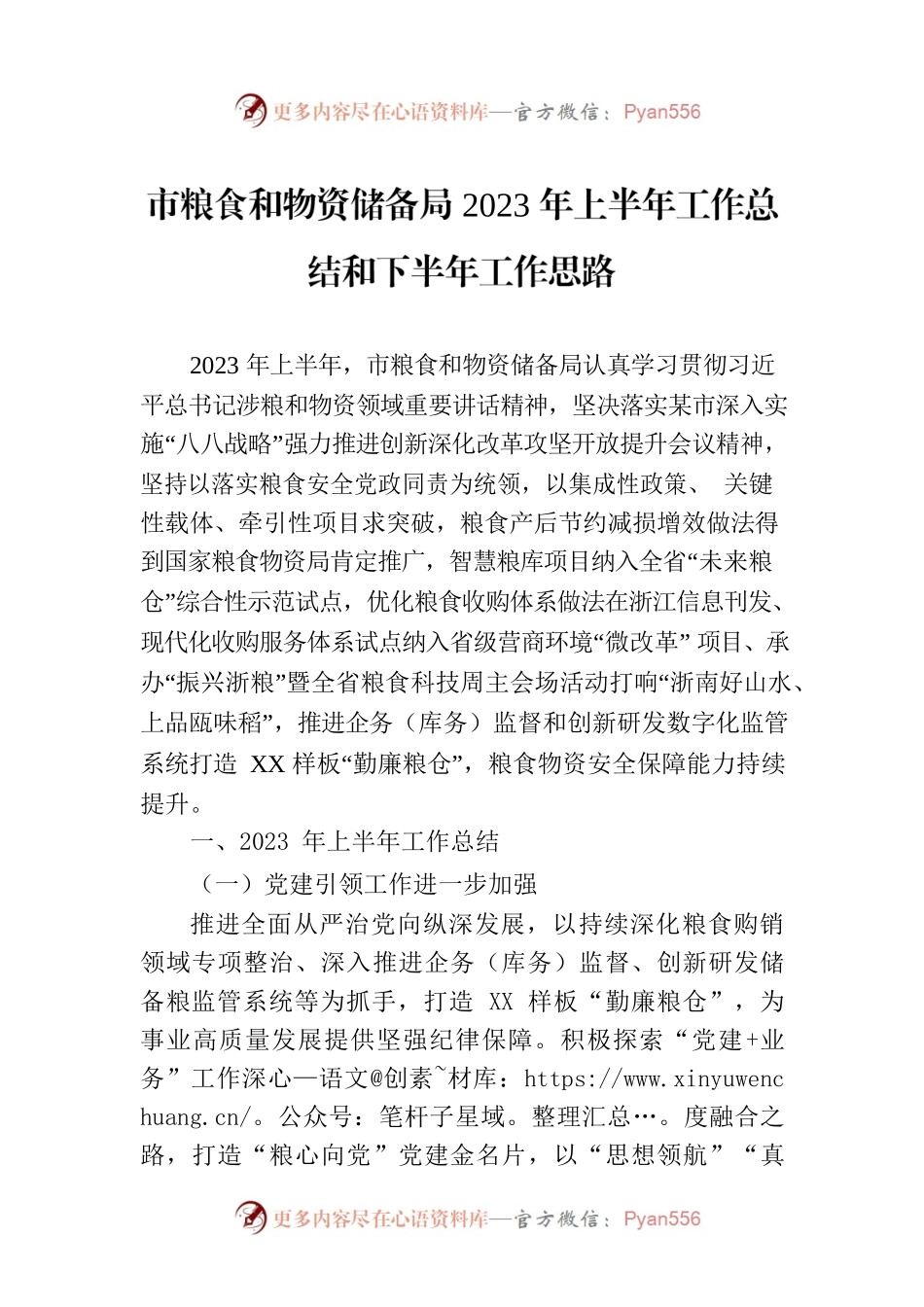 市粮食和物资储备局2023年上半年工作总结和下半年工作思路（20230710）.docx_第1页