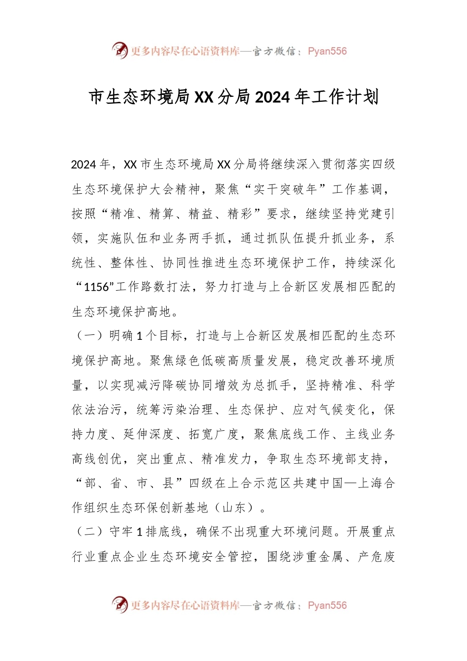 市生态环境局XX分局2024年工作计划.docx_第1页