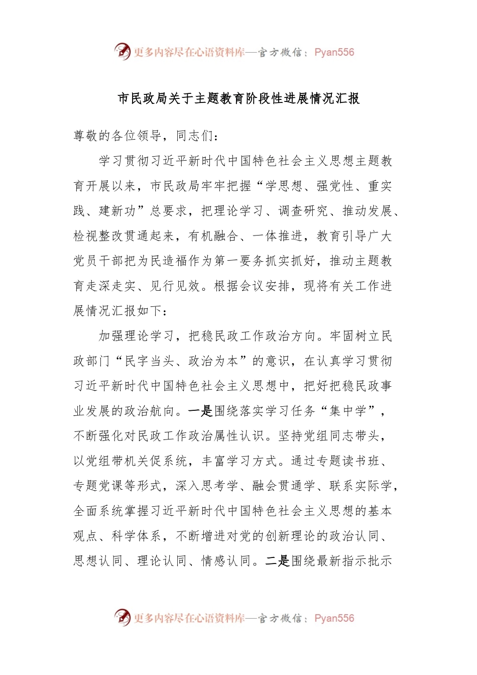 市民政局关于主题教育阶段性进展情况汇报.docx_第1页