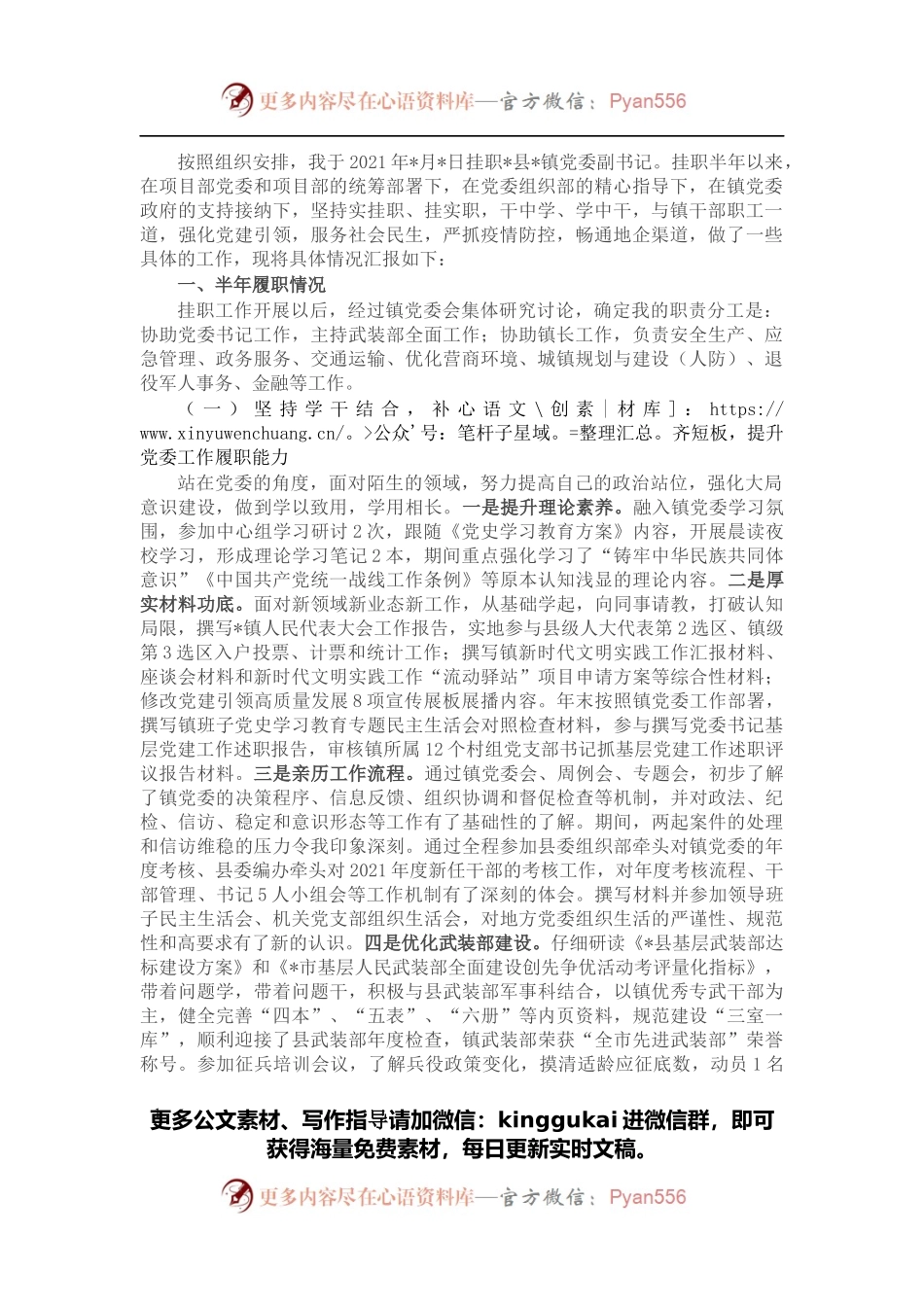 挂职镇党委副书记工作汇报.docx_第1页