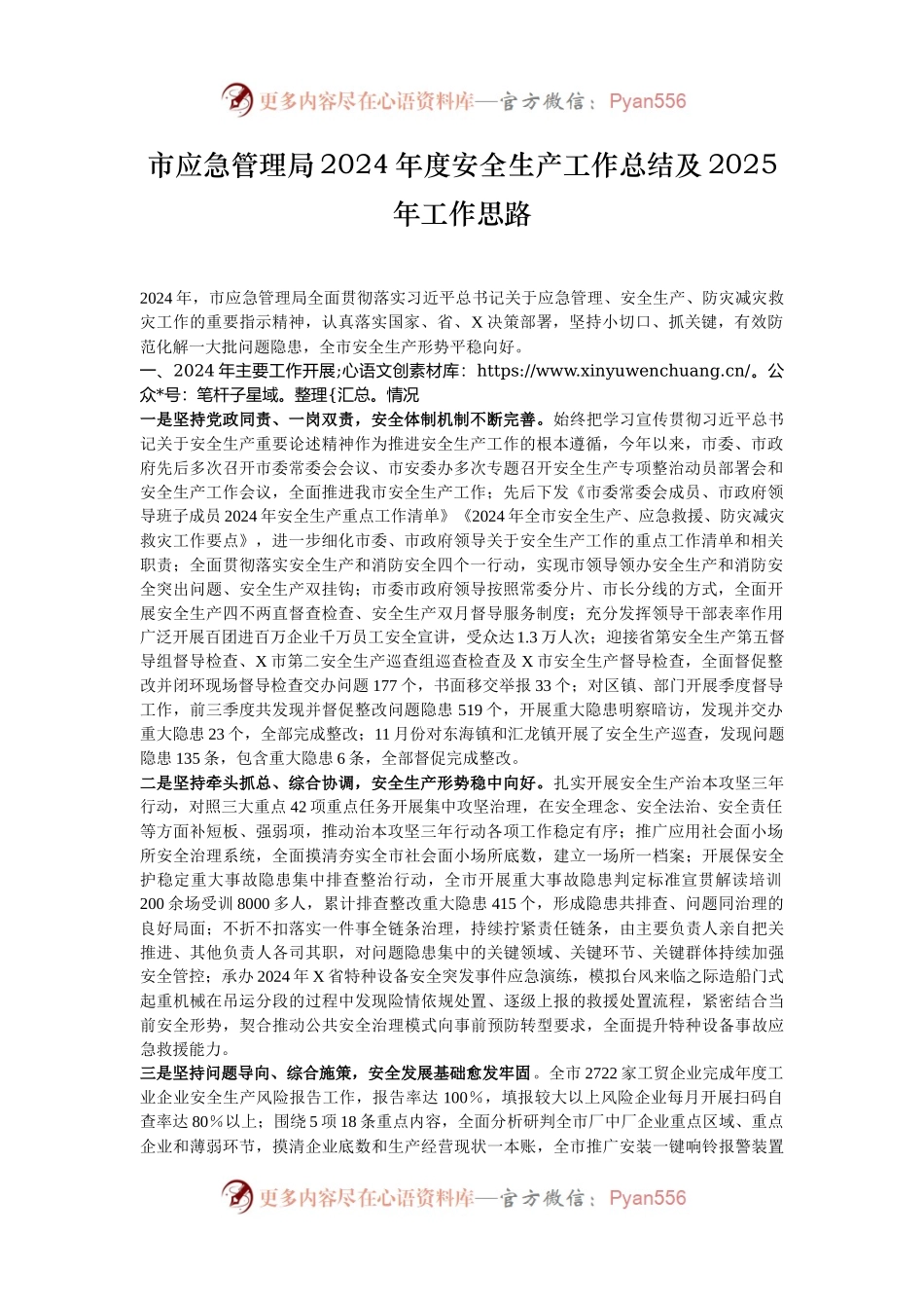 市应急管理局2024年度安全生产工作总结及2025年工作思路.docx_第1页