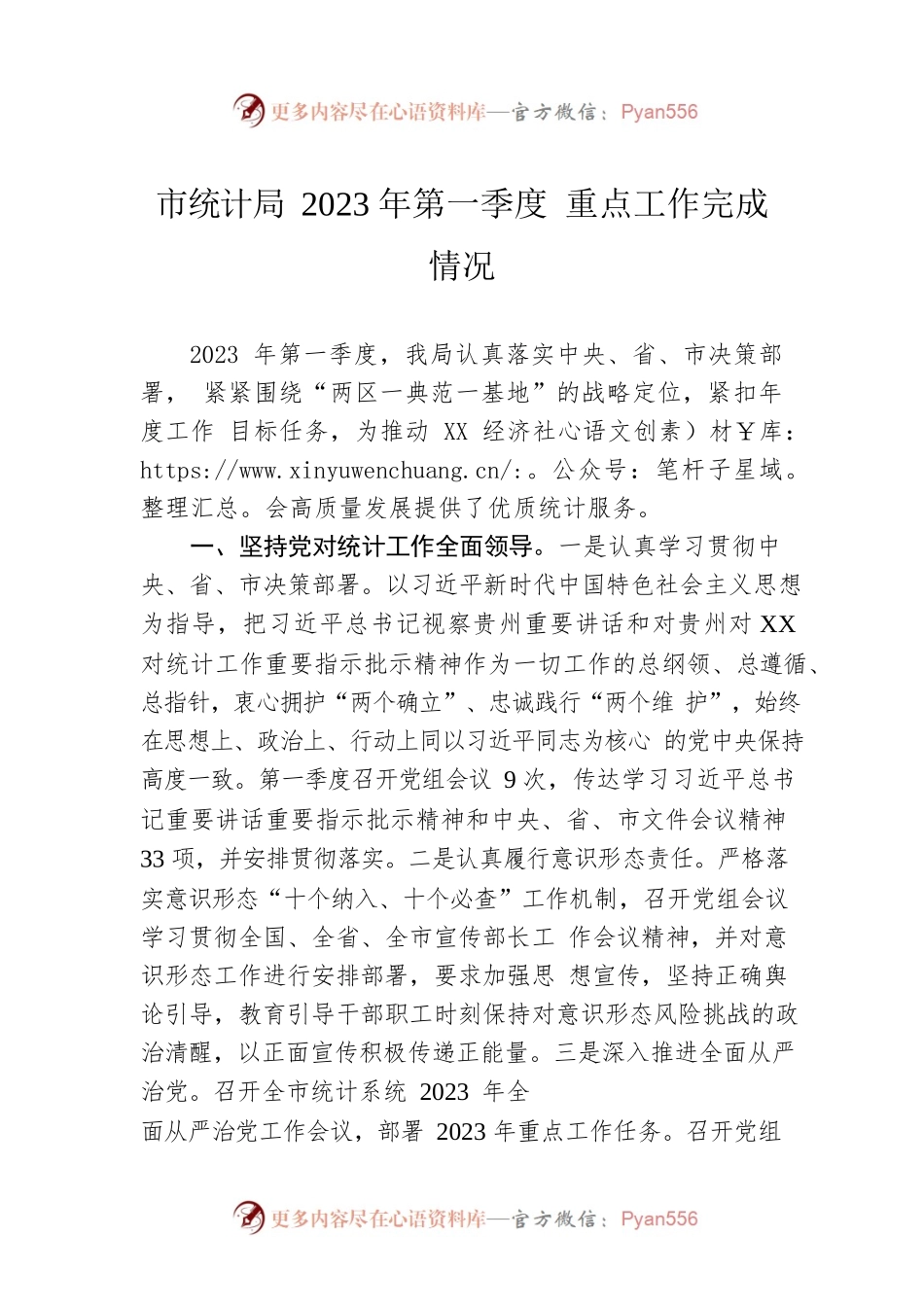 市统计局2023年第一季度 重点工作完成情况（20230428）.docx_第1页