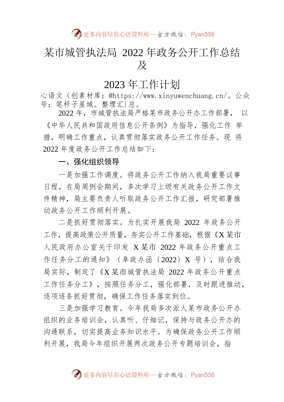 市城管执法局2022年政务公开工作总结及2023年工作计划.docx_第1页