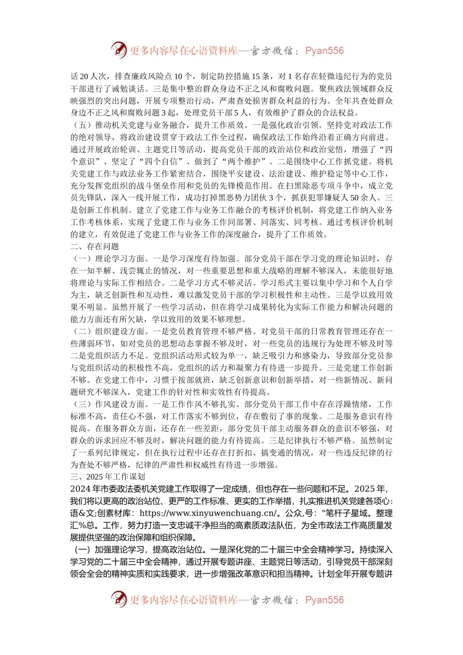 市委政法委关于2024年机关党建工作总结及2025年工作谋划.docx_第2页