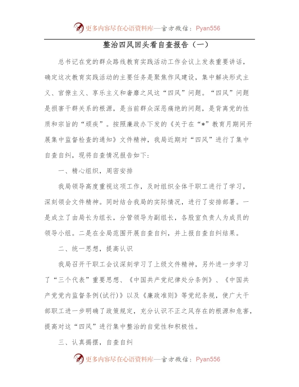 整治四风回头看自查报告[一].docx_第1页