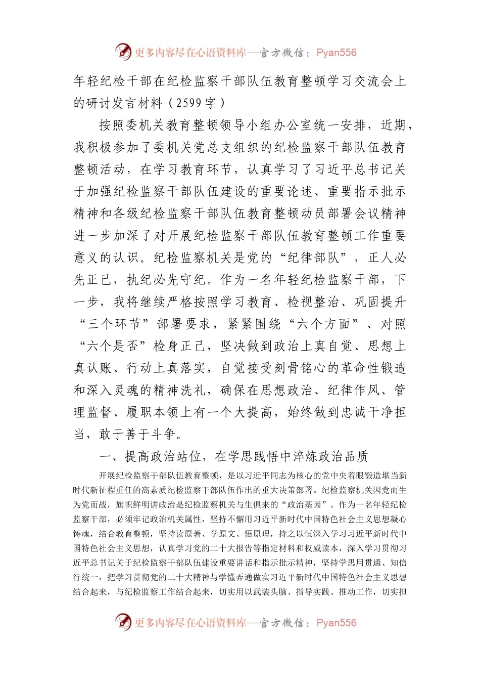 年轻纪检干部在纪检监察干部队伍教育整顿学习交流会上的研讨发言材料.docx_第1页