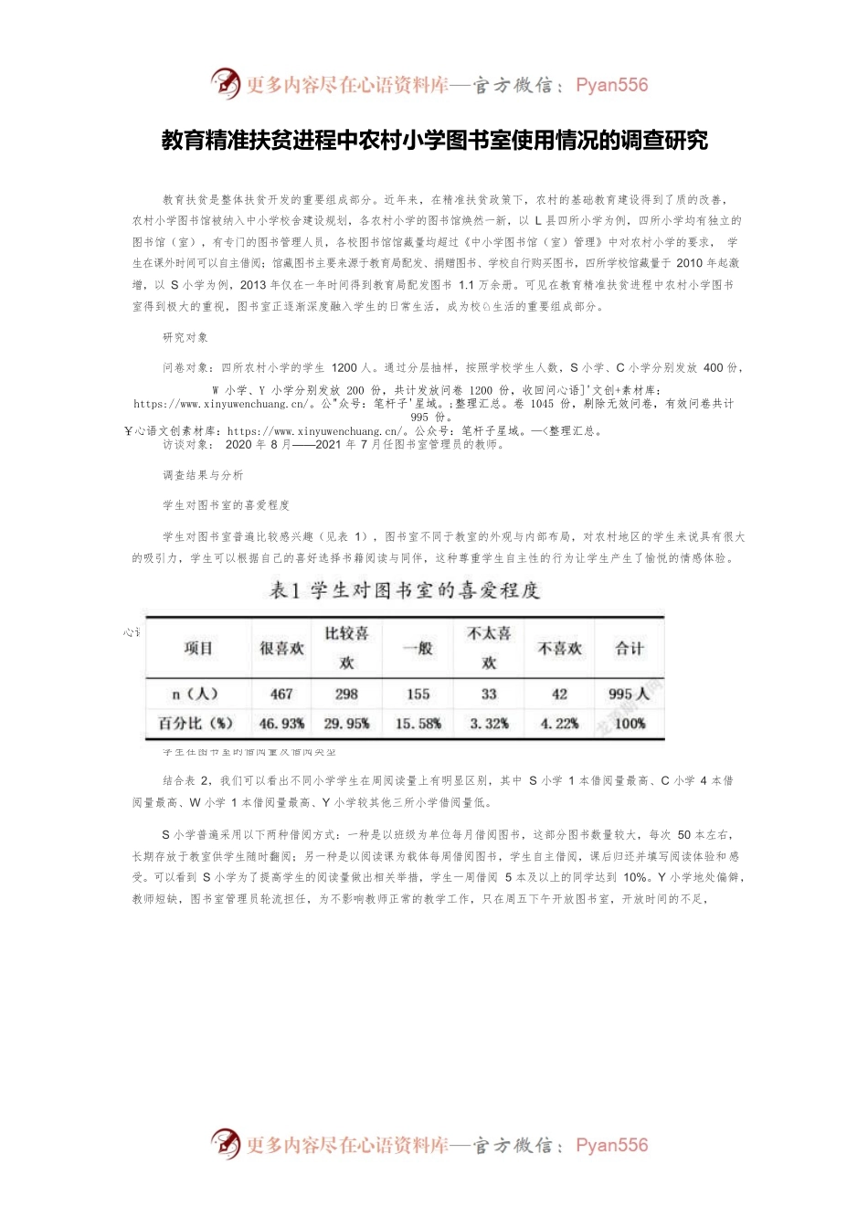 教育精准扶贫进程中农村小学图书室使用情况的调查研究.docx_第1页