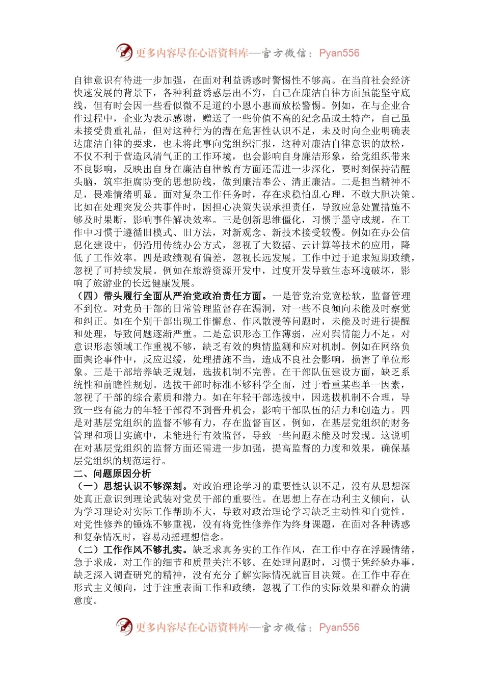 市直机关领导干部2024年度民主生活会、组织生活会对照检查材料（四个带头）.docx_第2页