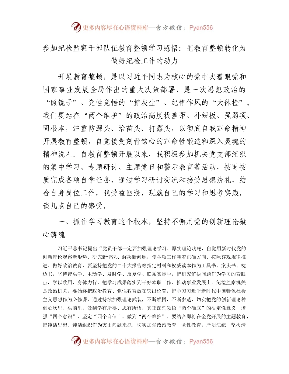 教育整顿研讨发言：把教育整顿转化为做好纪检工作的动力2900字.docx_第1页