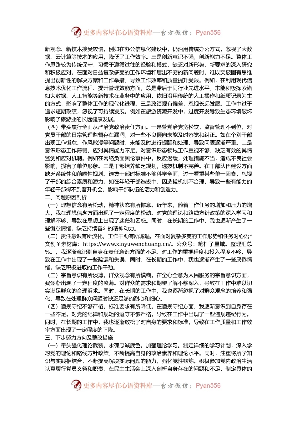 市直单位领导干部2024年专题民主生活会、组织生活会对照检查发言材料（四个带头）.docx_第2页