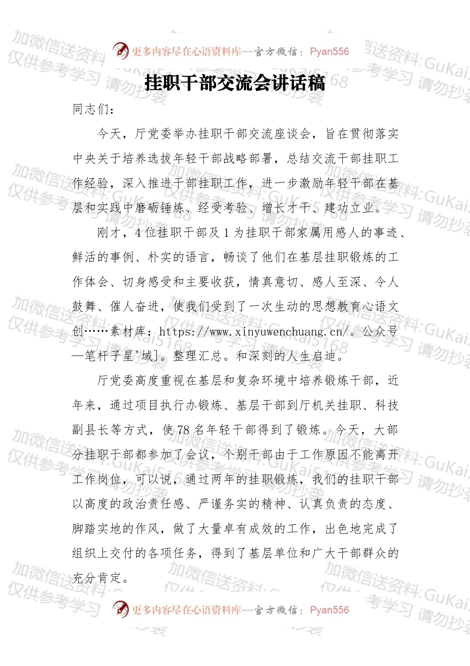 挂职干部交流会讲话稿（三）.docx_第1页