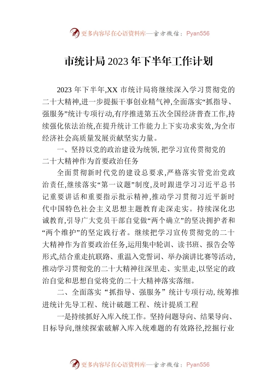 市统计局2023年下半年工作计划.docx_第1页
