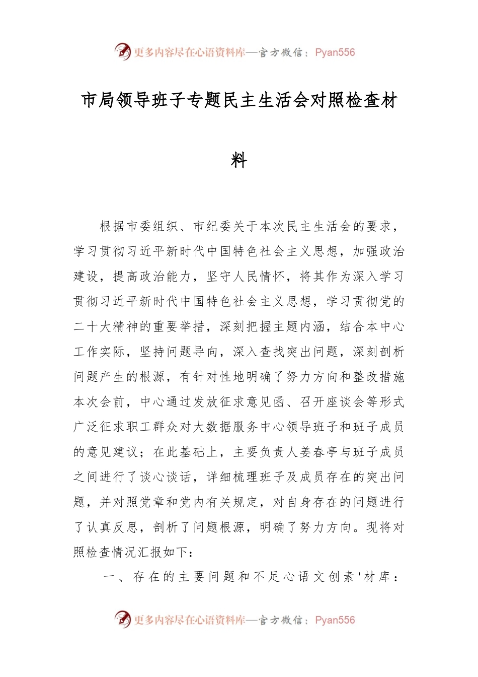 市局领导班子专题民主生活会对照检查材料.docx_第1页