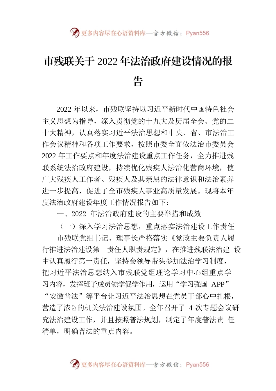市残联关于2022年法治政府建设情况的报告.docx_第1页