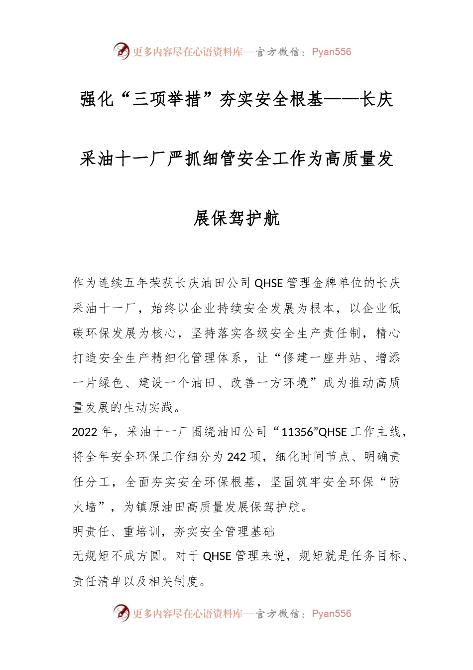 强化“三项举措”夯实安全根基——长庆采油十一厂严抓细管安全工作为高质量发展保驾护航.docx_第1页