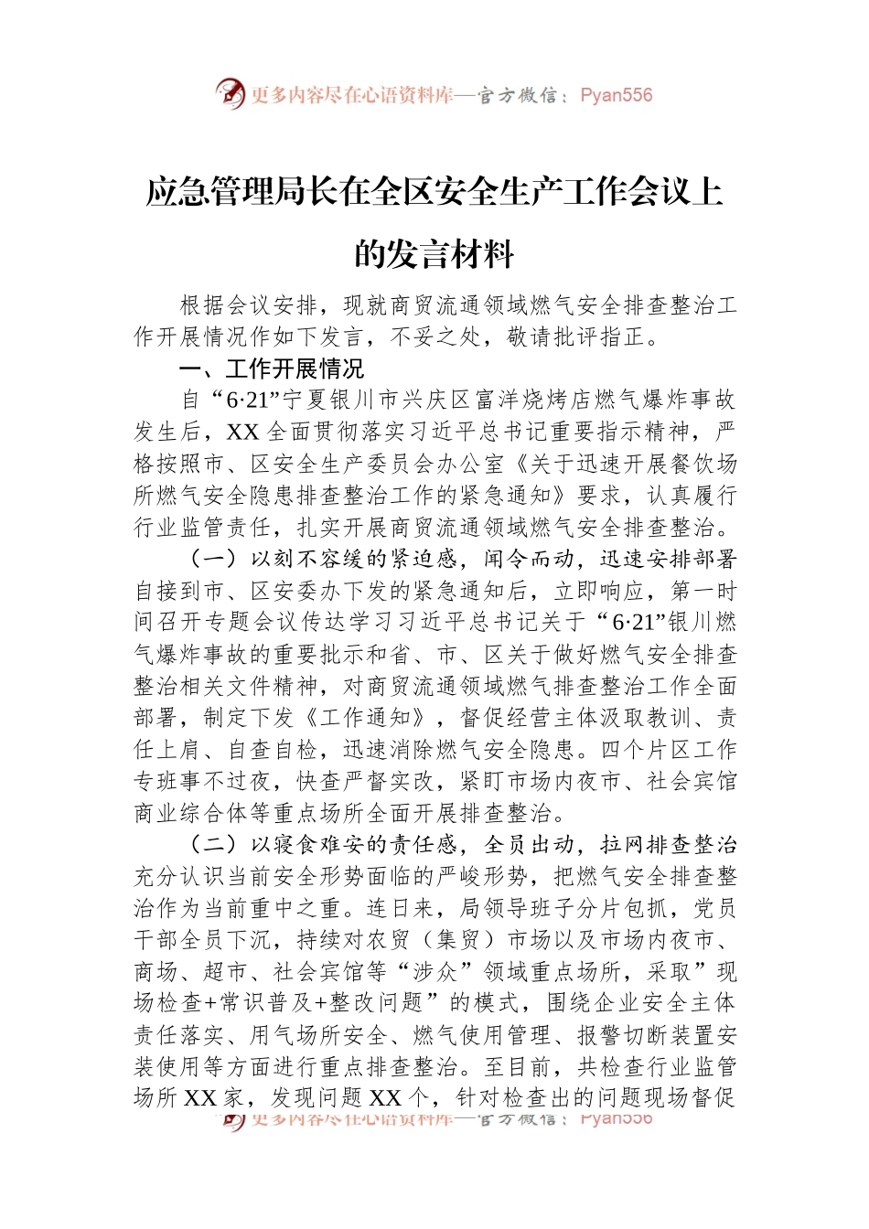 应急管理局长在全区安全生产工作会议上的发言材料.docx_第1页