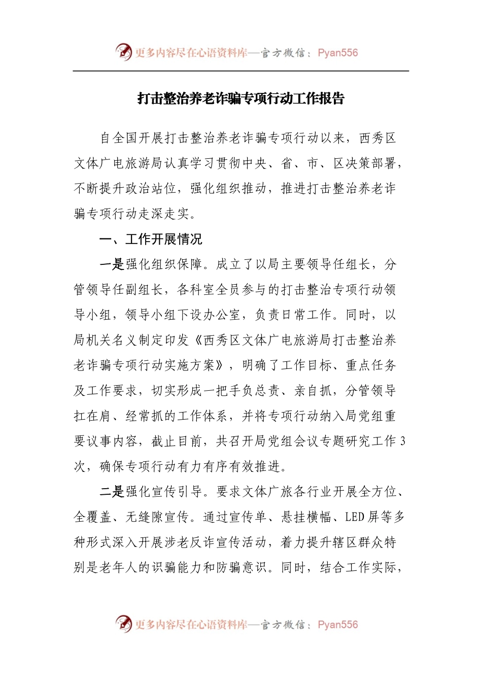 打击整治养老诈骗专项行动工作报告.docx_第1页