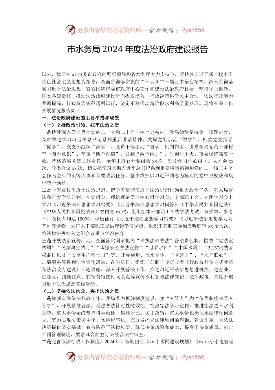 市水务局2024年度法治政府建设报告.docx_第1页