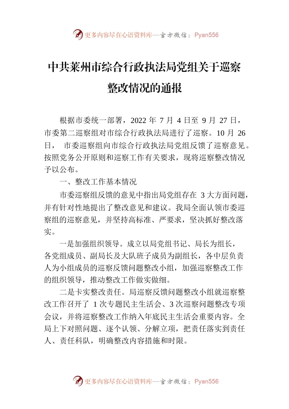 市综合行政执法局党组关于巡察整改情况的通报.docx_第1页