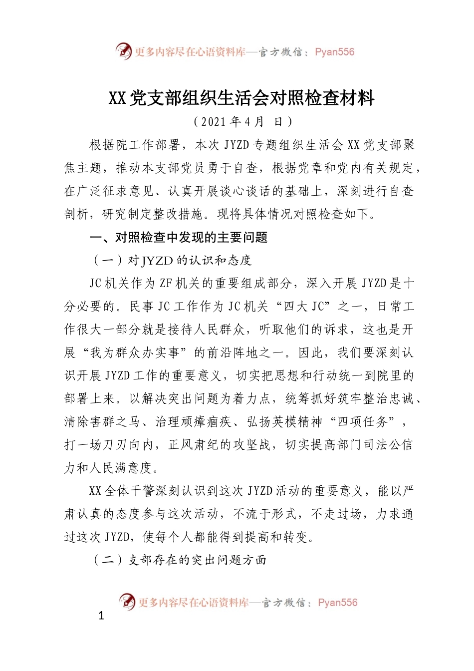 政法队伍教育整顿支部组织生活会剖析材料范文.docx_第1页