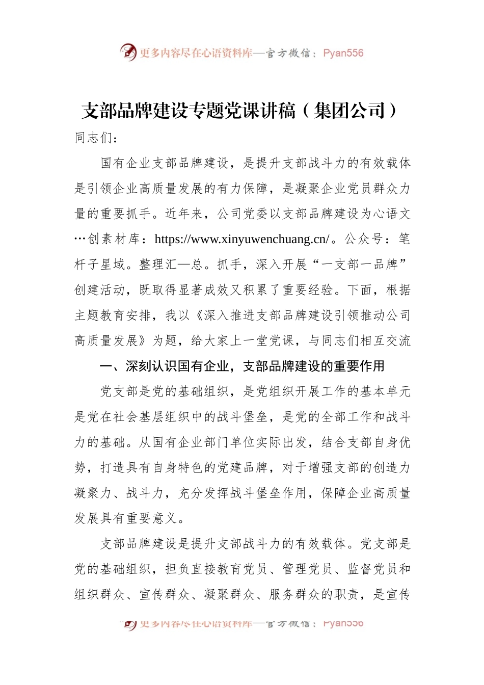 支部品牌建设专题党课讲稿（集团公司）.docx_第1页