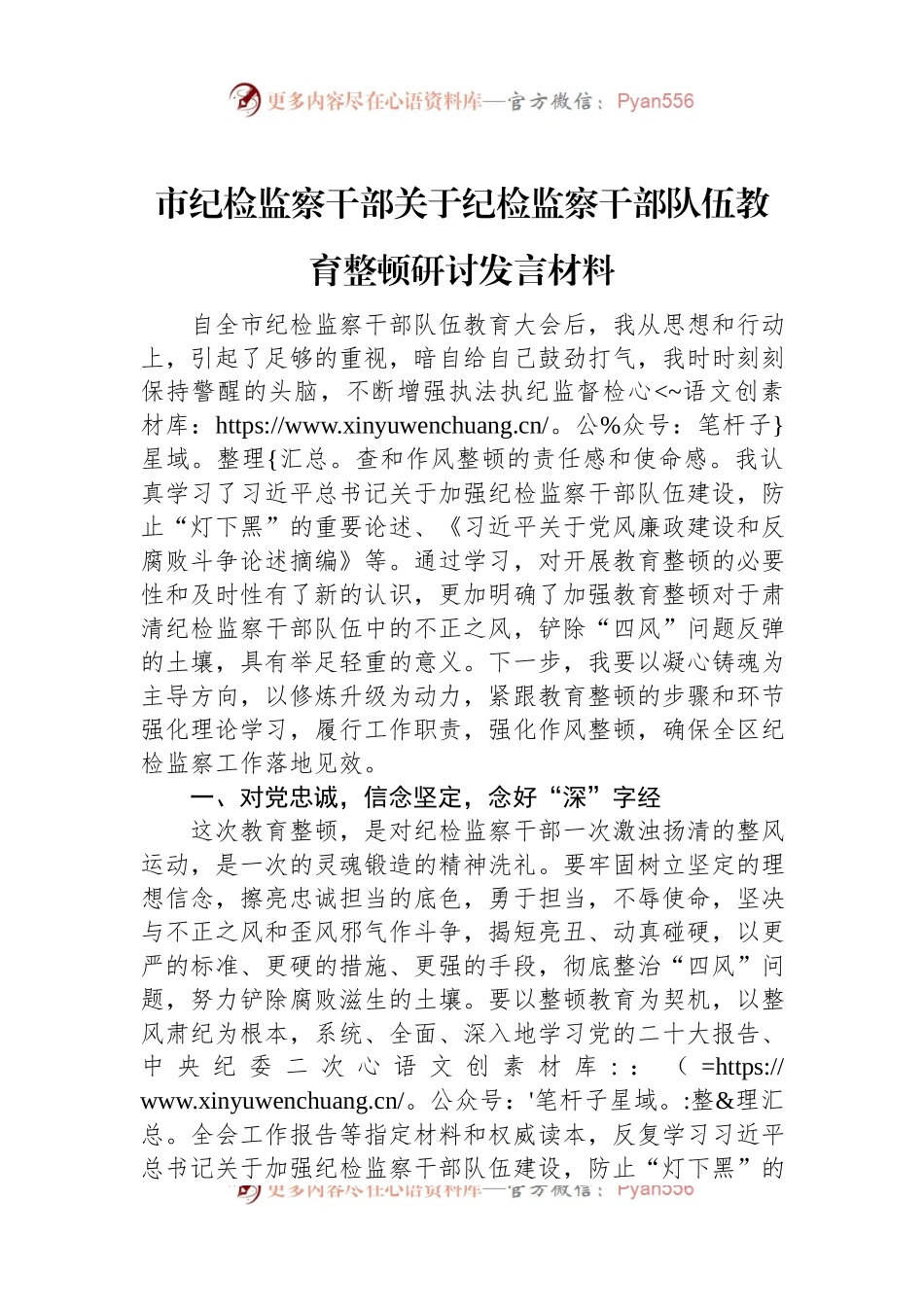 市纪检监察干部关于纪检监察干部队伍教育整顿研讨发言材料 (1).docx_第1页