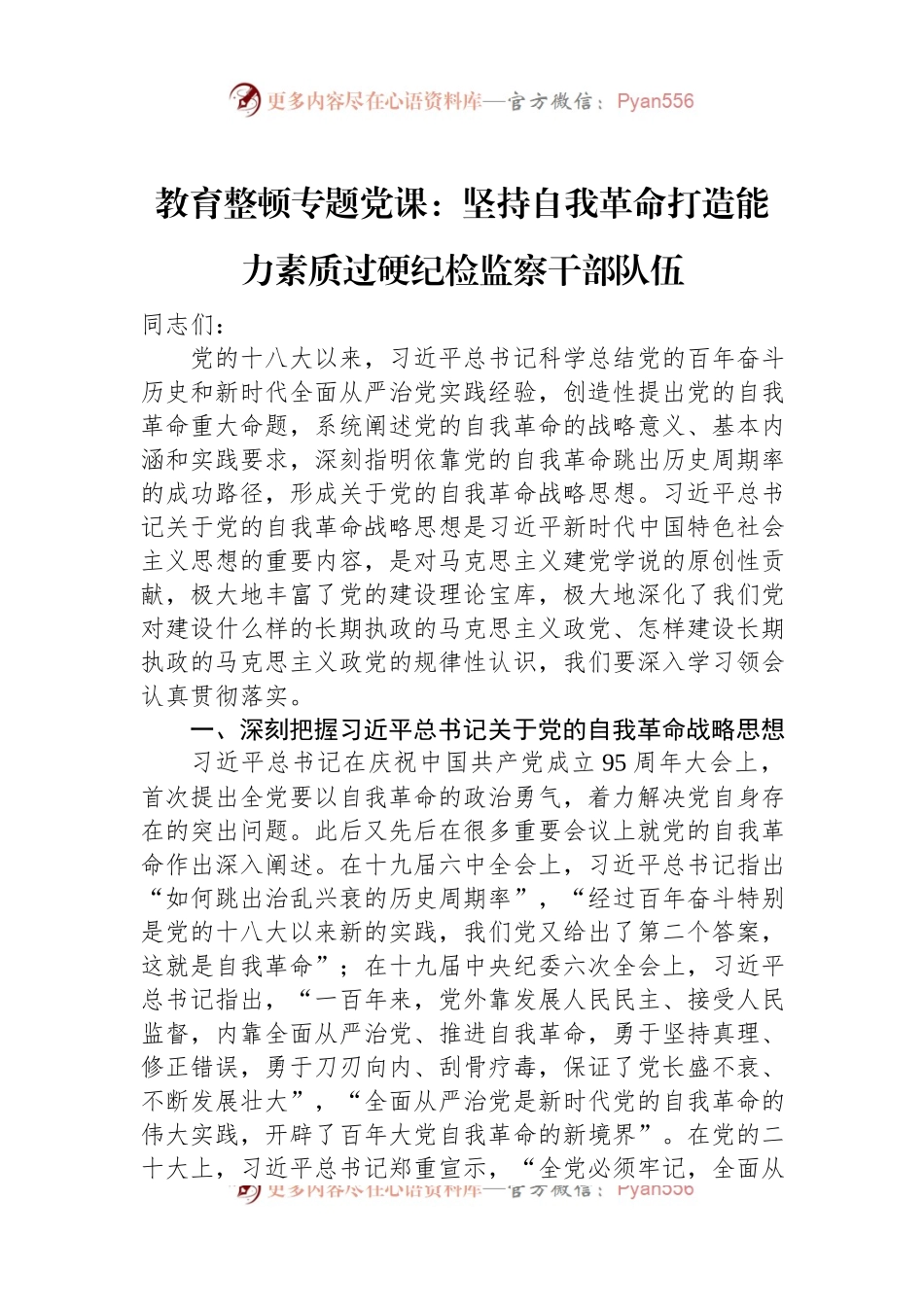 教育整顿专题党课：坚持自我革命打造能力素质过硬纪检监察干部队伍.docx_第1页
