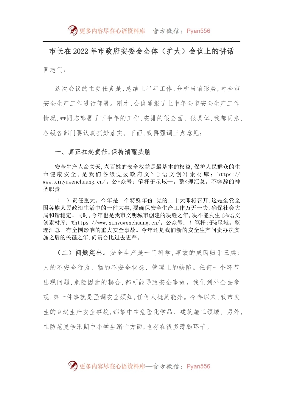 市长在2022年市政府安委会全体（扩大）会议上的讲话.docx_第1页