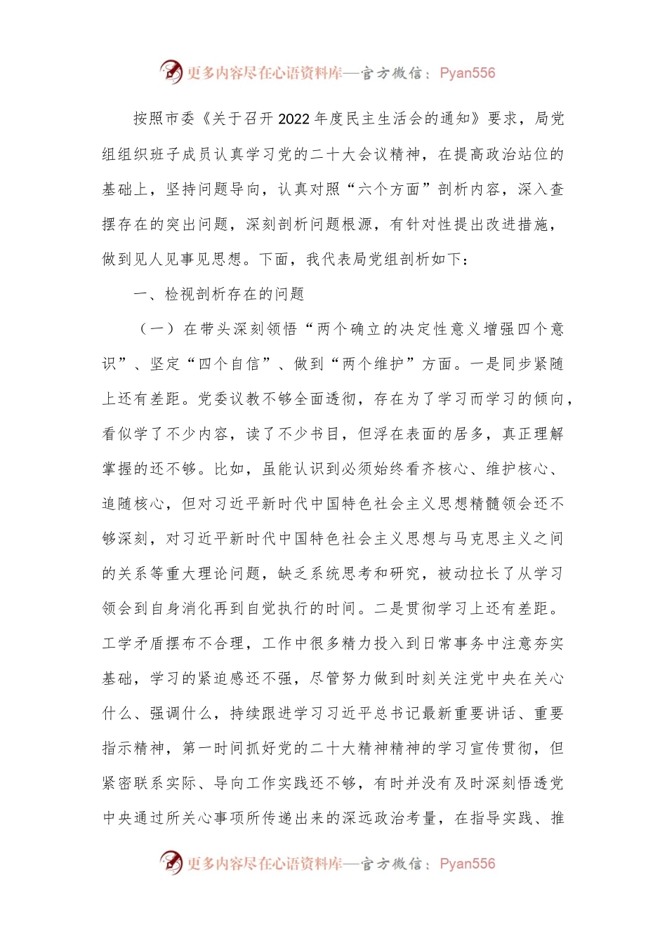 市局党委班子六个带头专题民主生活会对照检查材料.docx_第1页