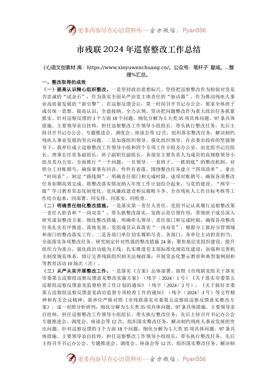 市残联2024年巡察整改工作总结.docx_第1页