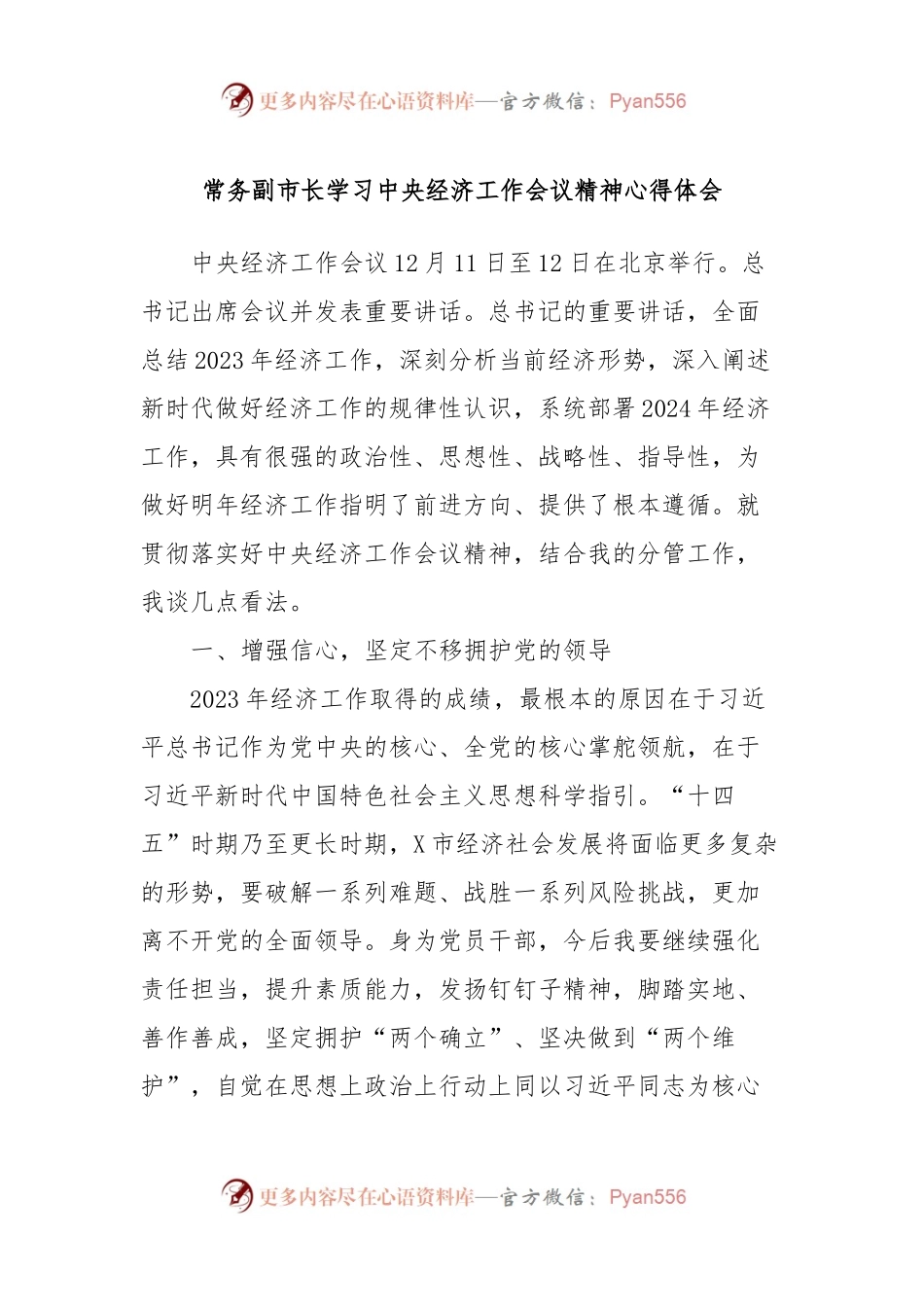 常务副市长学习中央经济工作会议精神心得体会.docx_第1页