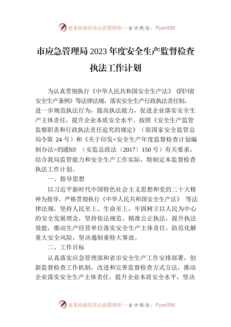 市应急管理局2023年度安全生产监督检查执法工作计划.docx_第1页