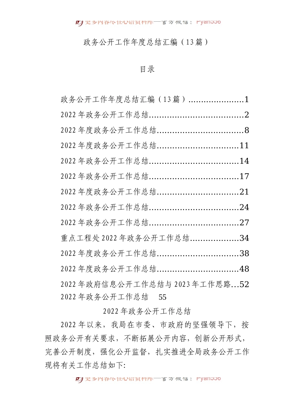政务公开工作年度总结汇编（13篇）.docx_第1页