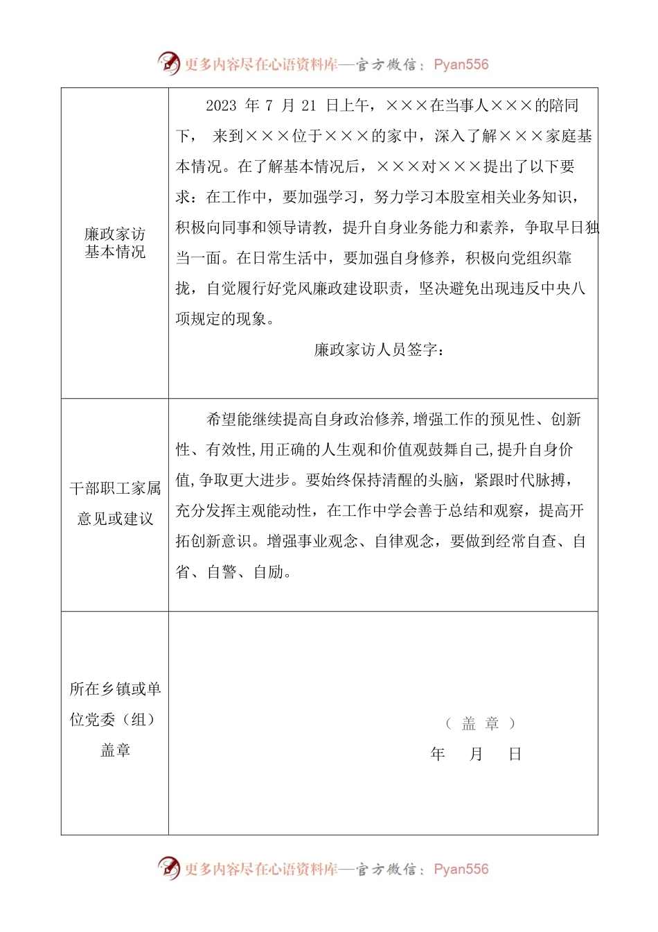 廉政家访情况模板.docx_第1页