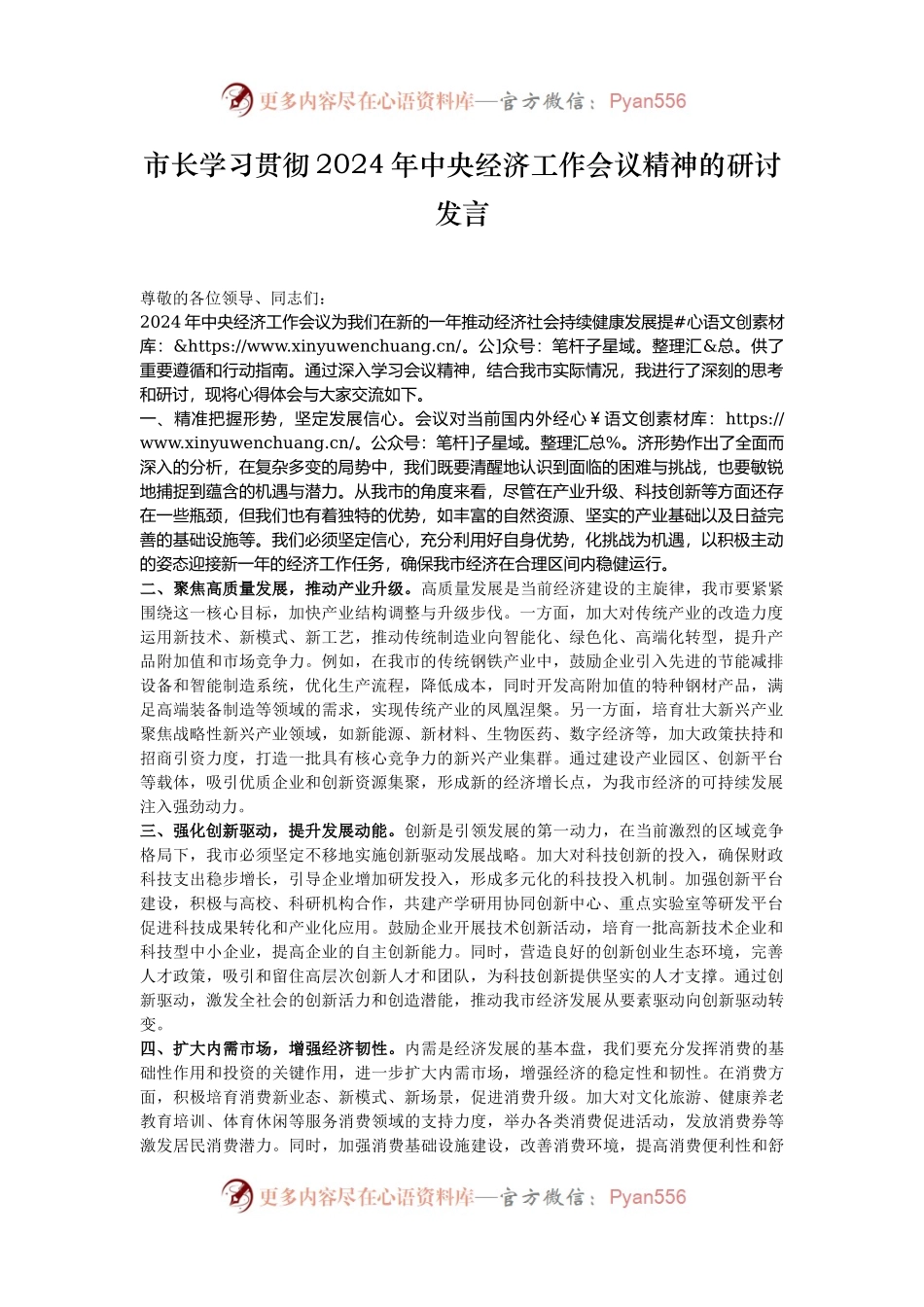 市长学习贯彻2024年中央经济工作会议精神的研讨发言.docx_第1页