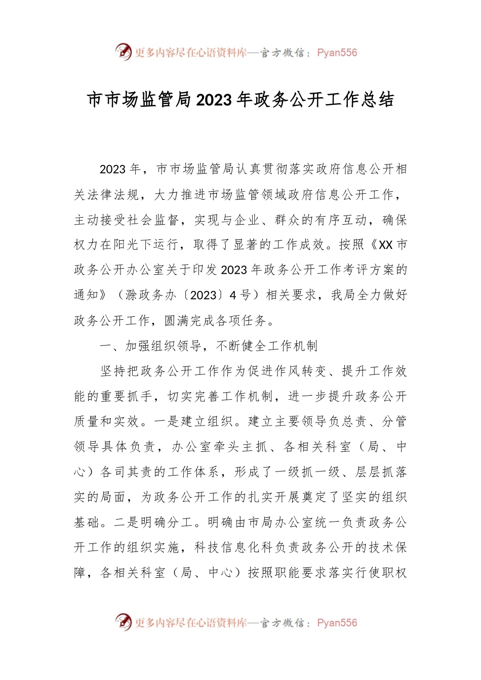 市市场监管局2023年政务公开工作总结.docx_第1页