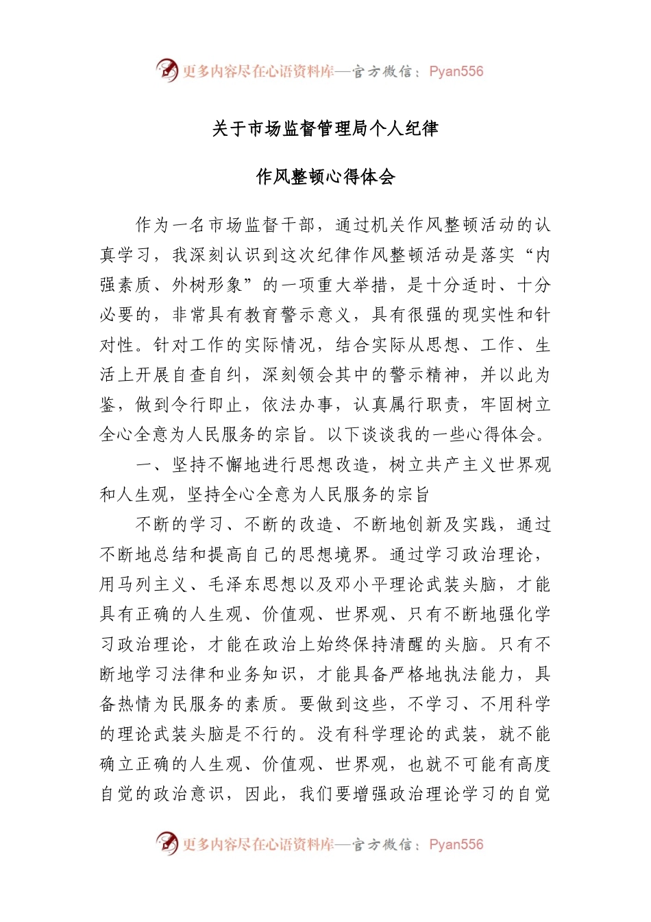 市场监督管理局个人纪律作风整顿心得体会.docx_第1页