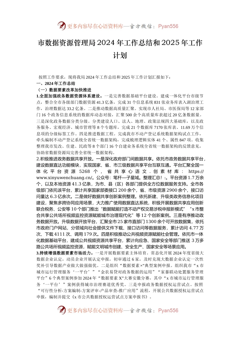 市数据资源管理局2024年工作总结和2025年工作计划.docx_第1页