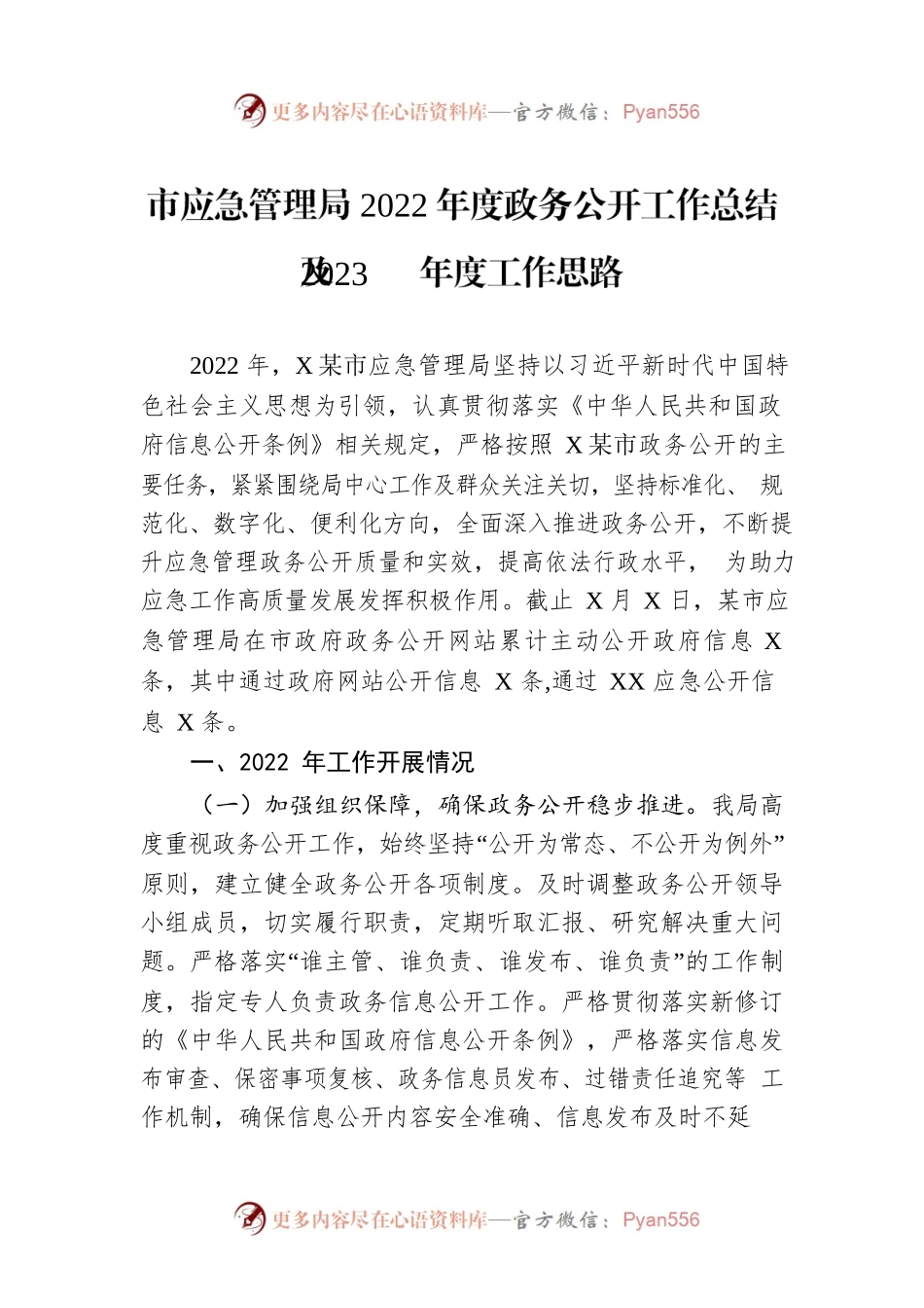 市应急管理局2022年度政务公开工作总结及2023年度工作思路.docx_第1页