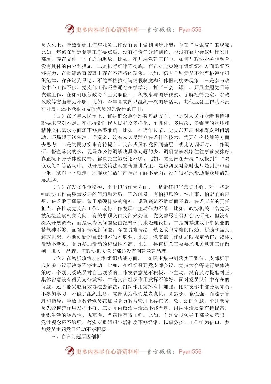 政协机关党支部班子2022年度组织生活会对照检查材料.docx_第2页