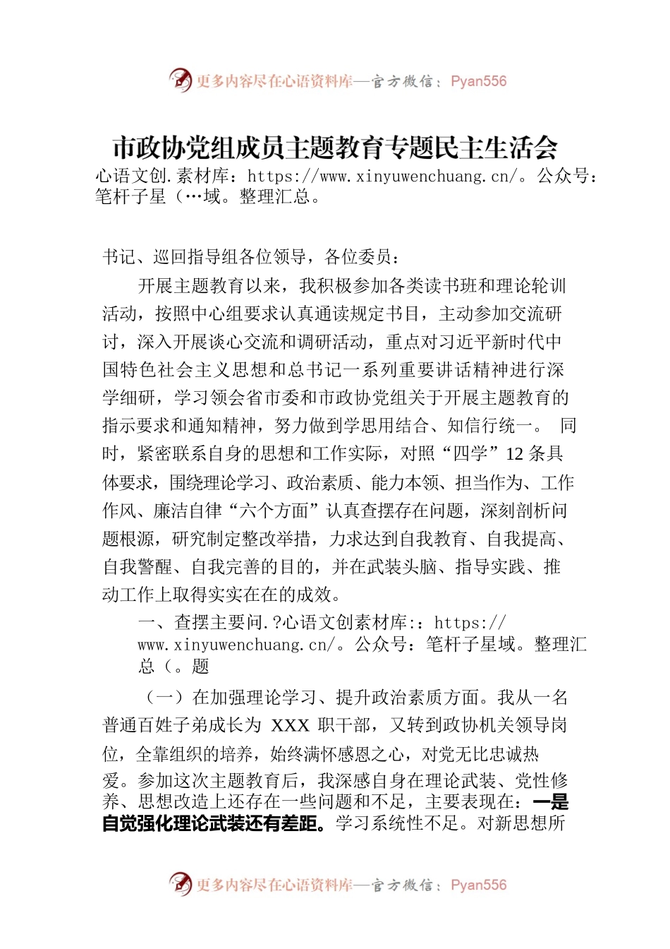 市政协党组成员主题教育专题民主生活会个人对照检查.docx_第1页