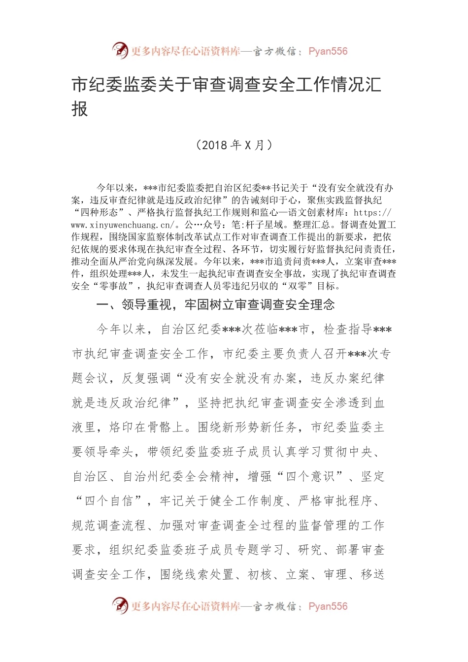 市纪委监委关于审查调查安全工作情况汇报.docx_第1页