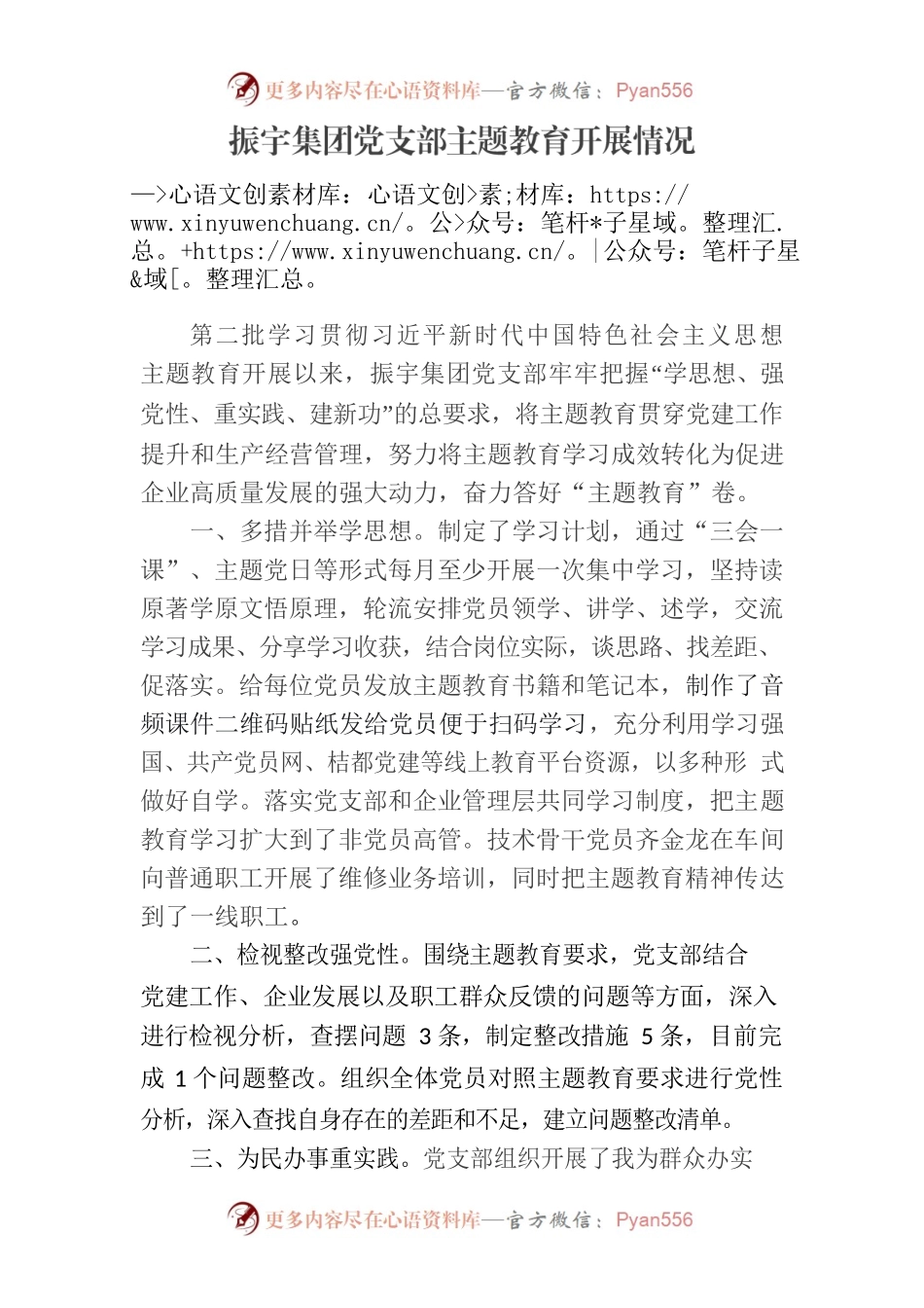 振宇集团党支部主题教育开展情况.docx_第1页