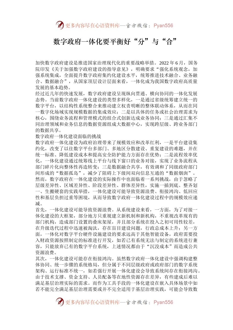 数字政府一体化要平衡好“分”与“合”.docx_第1页