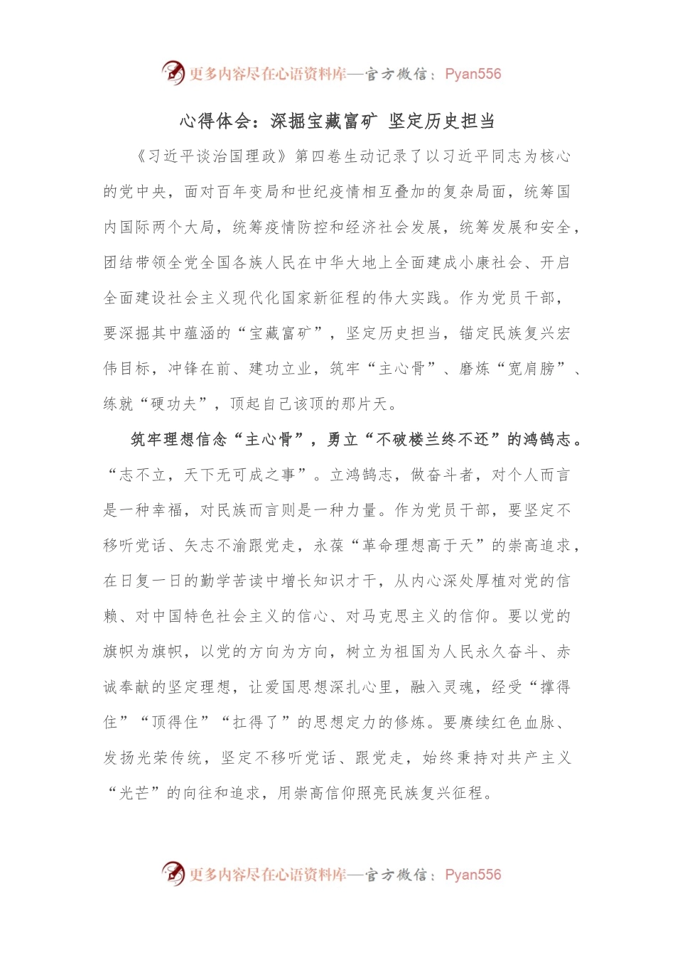 心得体会：深掘宝藏富矿 坚定历史担当.docx_第1页